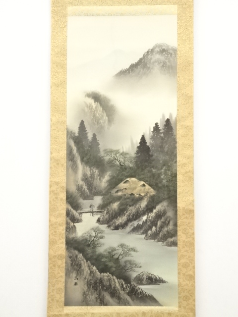 道具 ] - 道具 高雅筆 彩色山水 肉筆絹本掛軸（共箱） | ネット